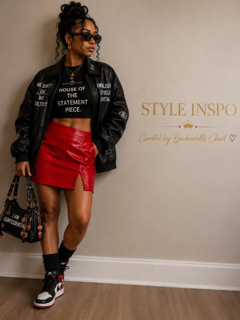 #233 | Red Faux Leather Mini Skirt with Front Slit